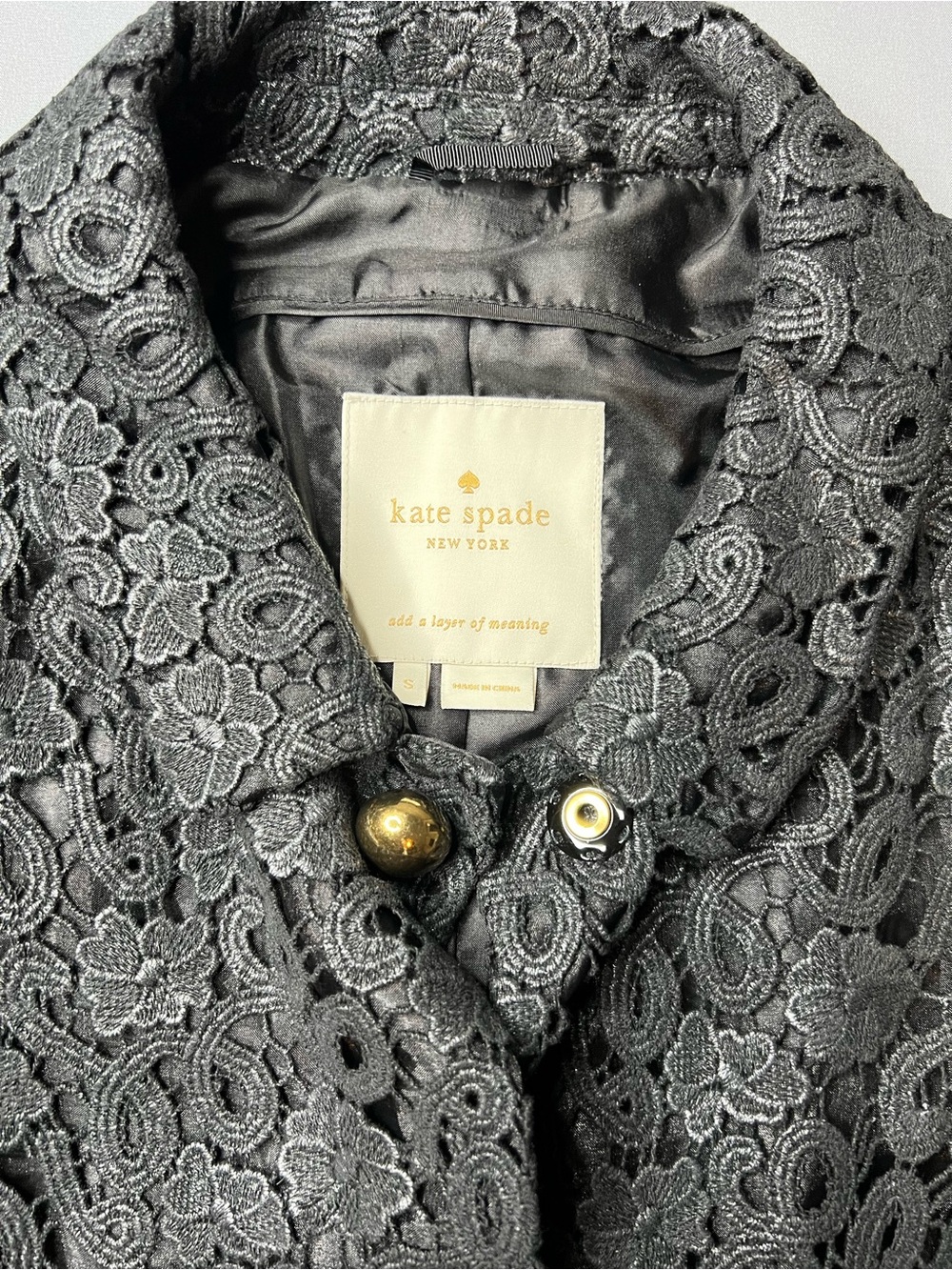 Kate Spade Franny Lace Coat | Black Floral Lace | Size Small